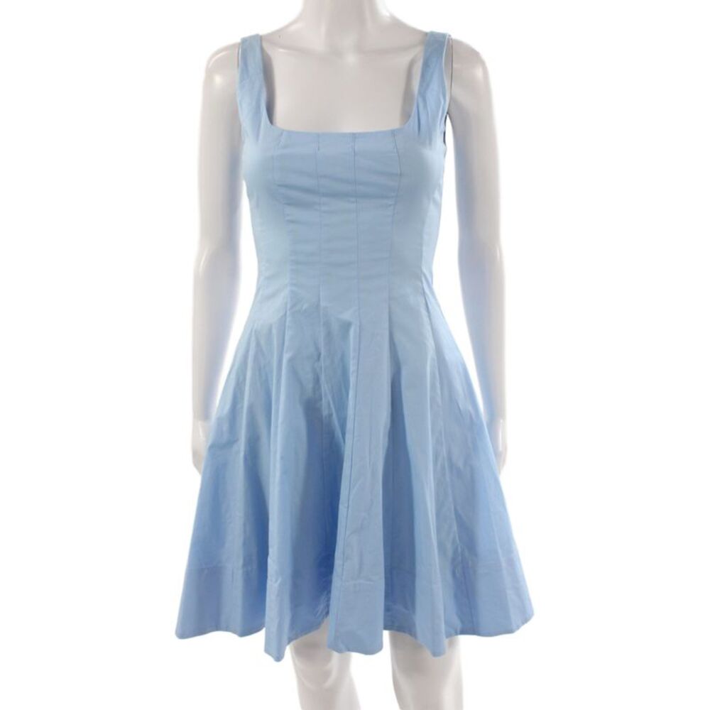 Staud Women Fit & Flare Dress Blue Cotton Square Neck Sleeveless Short Size 0